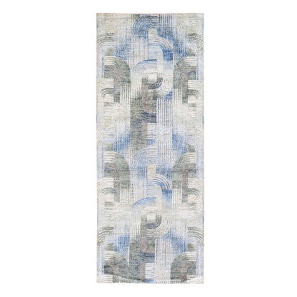 4'X10'2" The Intertwined Passage Wide Runner Silk With Textured Wool Rug