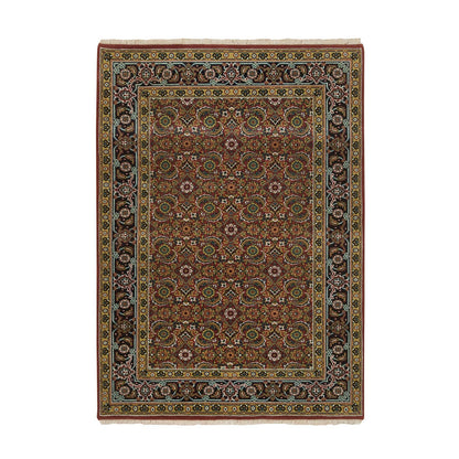 4'2"X6' Red Herrita Fish Design 175 Kspi Hand Knotted Wool And Silk Rug