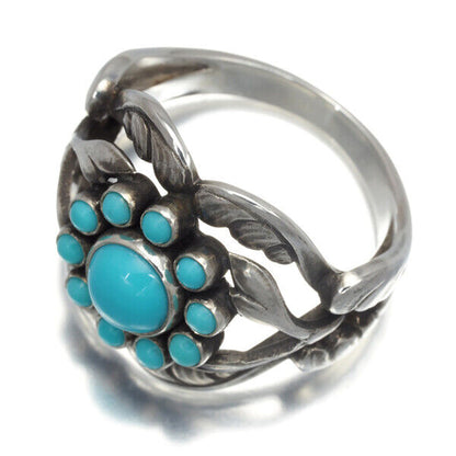 Georg Jensen Ring Turquoise 10 Flower Leaf Us8.5-8.75 925 Sterling Silver