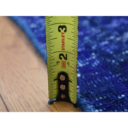 4'3"X7'10" Blue Wool Handmade Overdyed Vintage Tebraz Wide Runner Rug