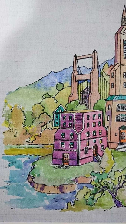 Italian Signed Canvas Watercolor Art Original Cityscape 36x26cm