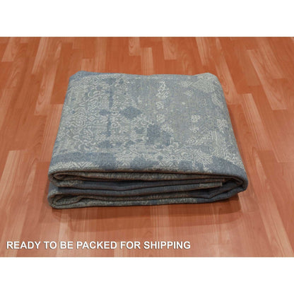 7'10"X10' Blue Wool And Silk Hand Knotted Jewellery Design Oriental Rug