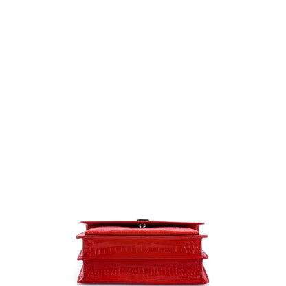 Medium Saint Laurent Sunset Crossbody Bag Crocodile Embossed Leather