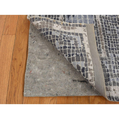 2'3"X3'2" Gray Silken Roman Mosaic Design Hand Knotted Sample Rug