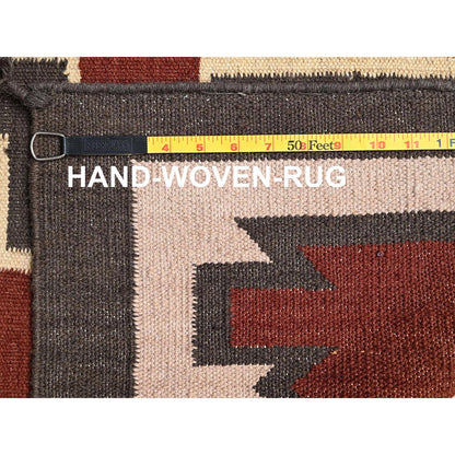 5'2"X7' Brown American Geometric Design Rug Flat Weave Hand Woven Wool