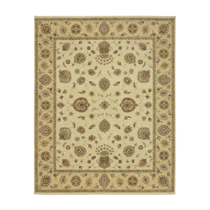 8'X10' Ivory Hand Knotted Agra Ziegler Design Leaf Pattern Pure Wool Rug