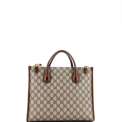 Gucci Structured Top Handle Open Tote Gg Coated Canvas Small