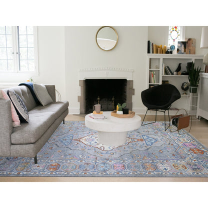 9'X11'6" Cloud Gray Anatolian Village Inspired Wool Hand Knotted Rug