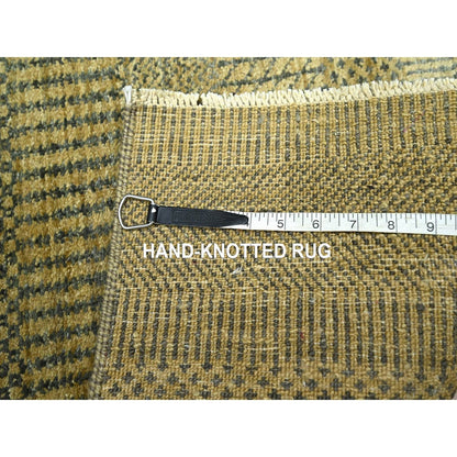 2'X3' Ecru Brown Modern Grass Design Hand Knotted Wool With Silk Mat Rug