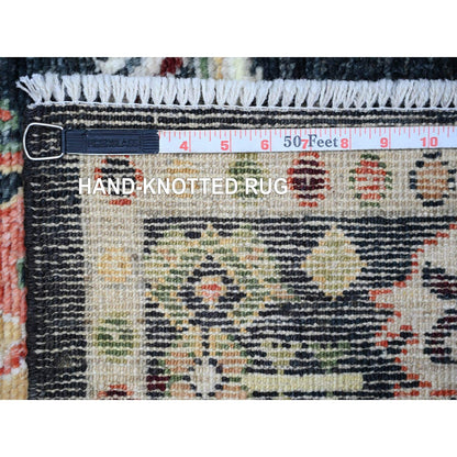 4'2"X9'6" Black Afghan Angora Oushak Wool Hand Knotted Wide Runner Rug