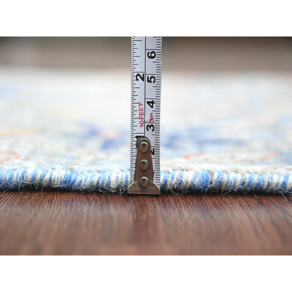 2'1"X3' Maya Blue Afghan Peshawar Birds Design Hand Knotted Wool Mat Rug