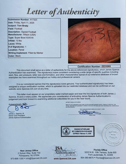 Tom Brady Autographed Official Wilson Super Bowl Xxxviii Nfl Football (Jsa)