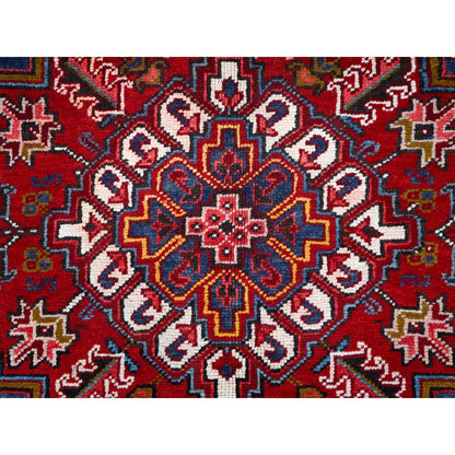 8'7'X11'1" Red Vibrant Wool Tribal Village Nomad Art Vintage Oriental Rug