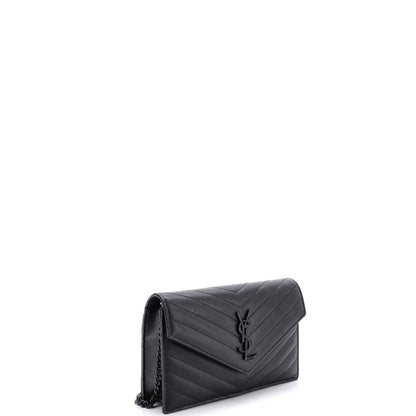 Saint Laurent Classic Monogram Wallet On Chain Matelasse Chevron Leather Small
