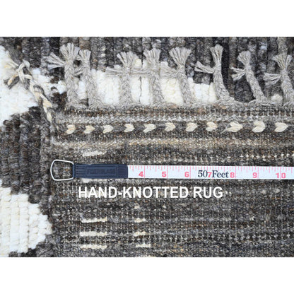 5'6"X8' Gray Moroccan Weave Geometric Design Hand Knotted Soft Wool Rug