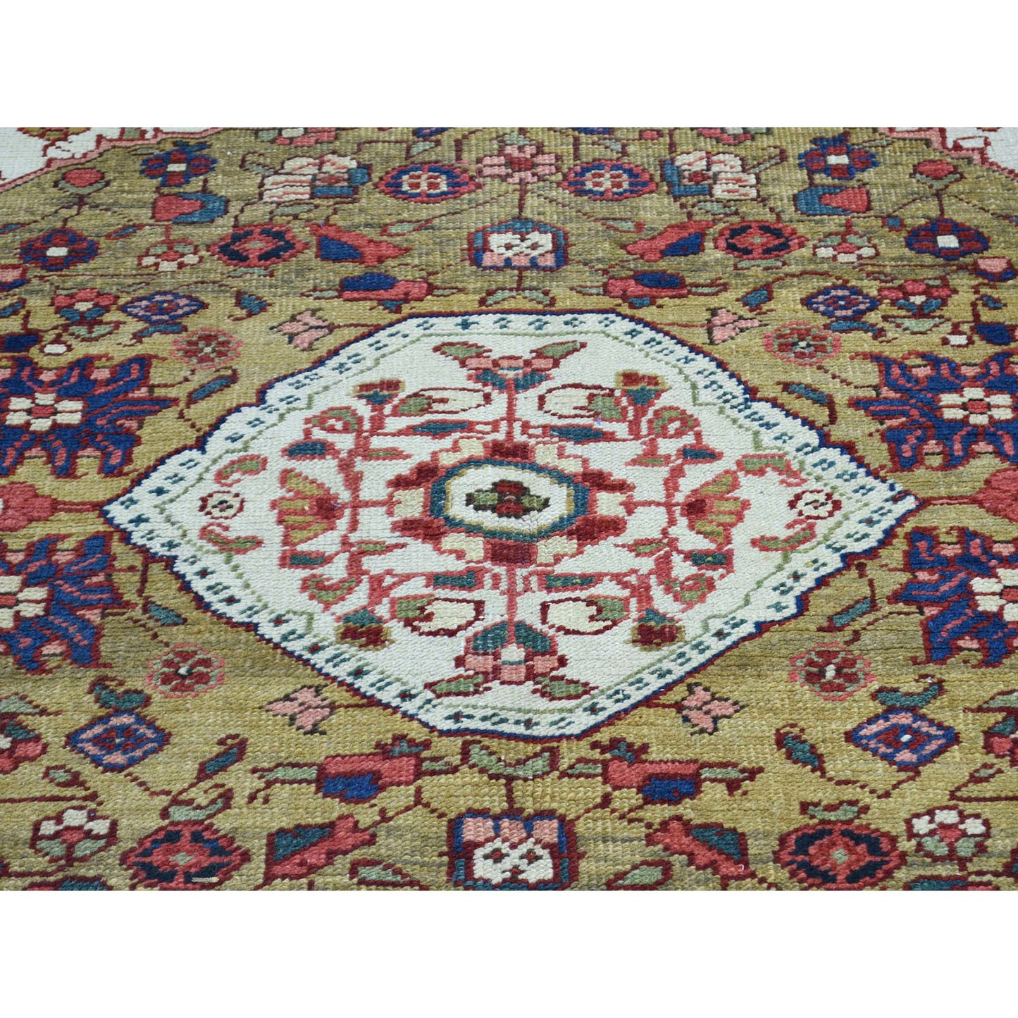 4'6"X6'4" Green Hand-Knotted Antique Heris Mint Cond Wool Oriental Rug