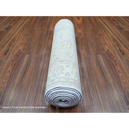 2'6"X12'2" Gray Goose Washed Out Peshawar Wool Hand Knotted Runner Rug