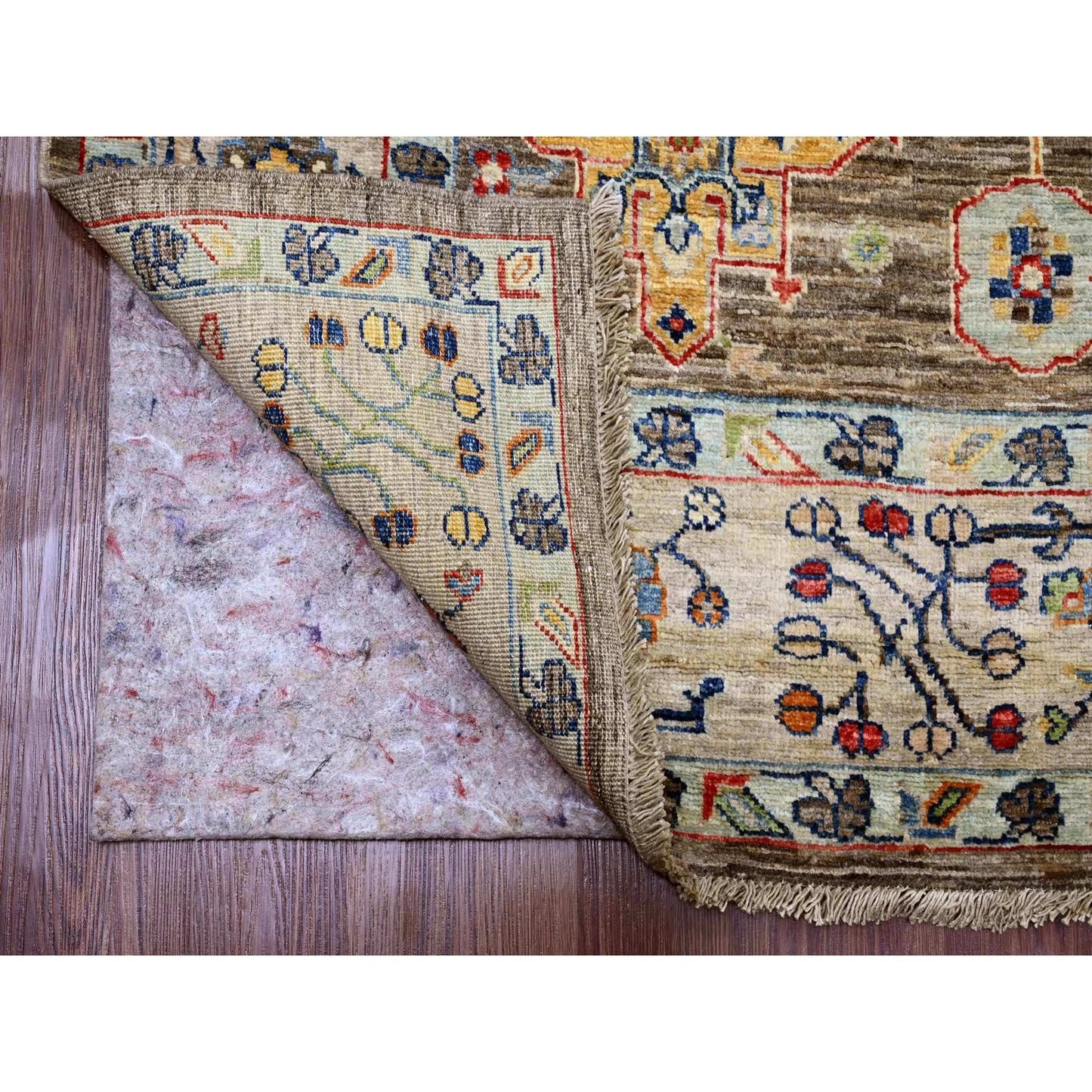 6'X9'1" Brown Afghan Peshawar Karjihooz Design Hand Knotted Pure Wool Rug