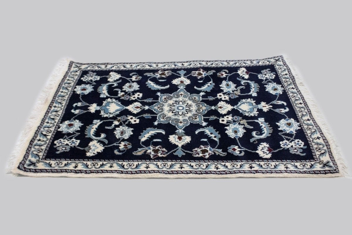 Hand-Knotted Navy Blue Classic Floral Oriental Rug Small Area Carpet 2'9X4'5 ft