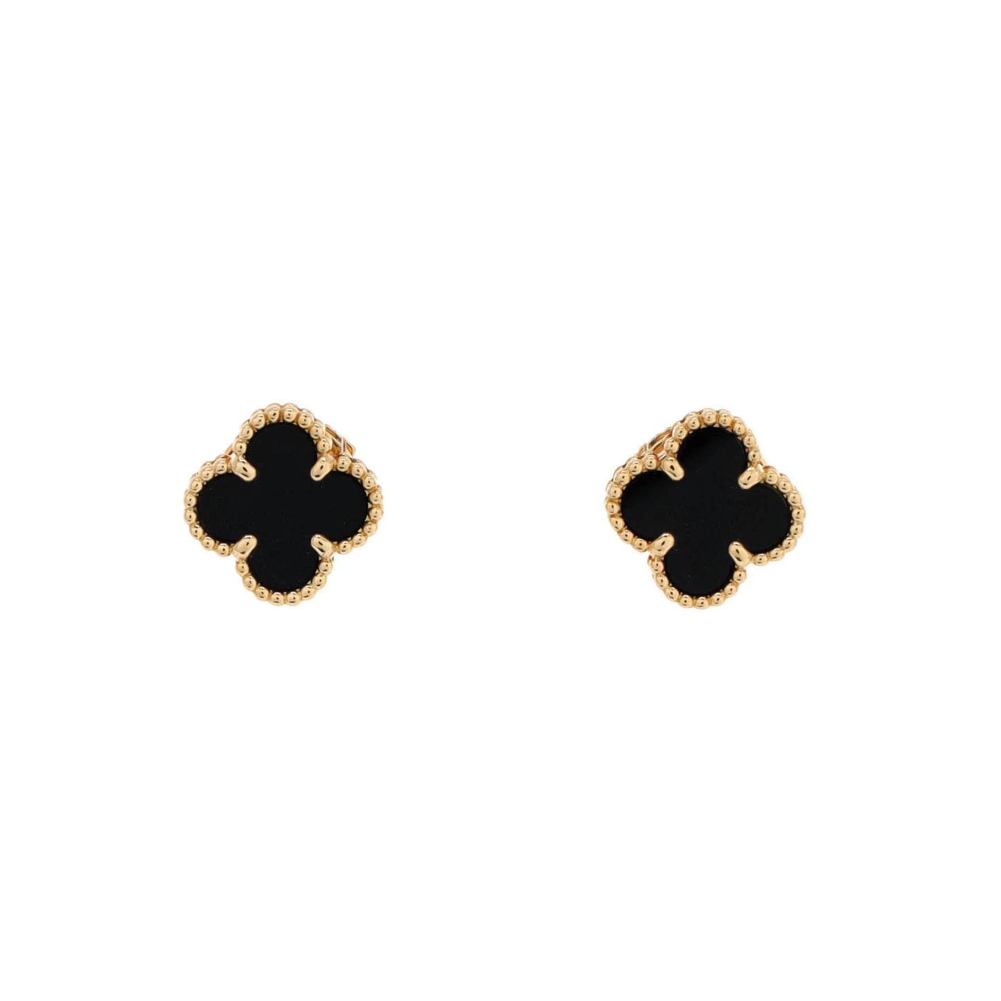 Van Cleef & Arpels Sweet Alhambra Stud Earrings 18K Yellow Gold And Onyx
