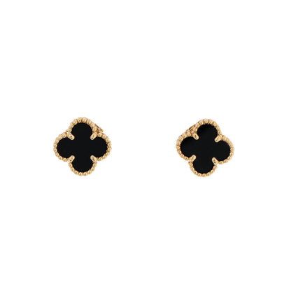 Van Cleef & Arpels Sweet Alhambra Stud Earrings 18K Yellow Gold And Onyx