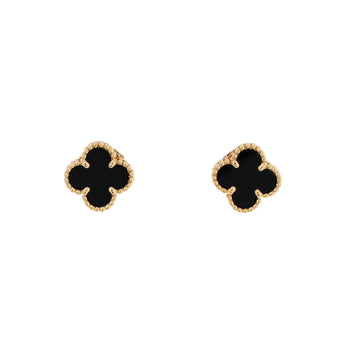 Van Cleef & Arpels Sweet Alhambra Stud Earrings 18K Yellow Gold And Onyx