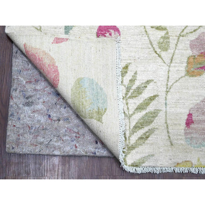 9'X11'9" White Colorful Botanical Garden Design All Wool Hand Knotted Rug