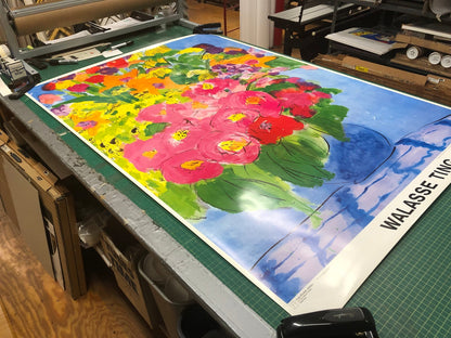 WALASSE TING The Colorful Bouquet of Flowers 62.25" x 43.25" Poster 1989 Contemp