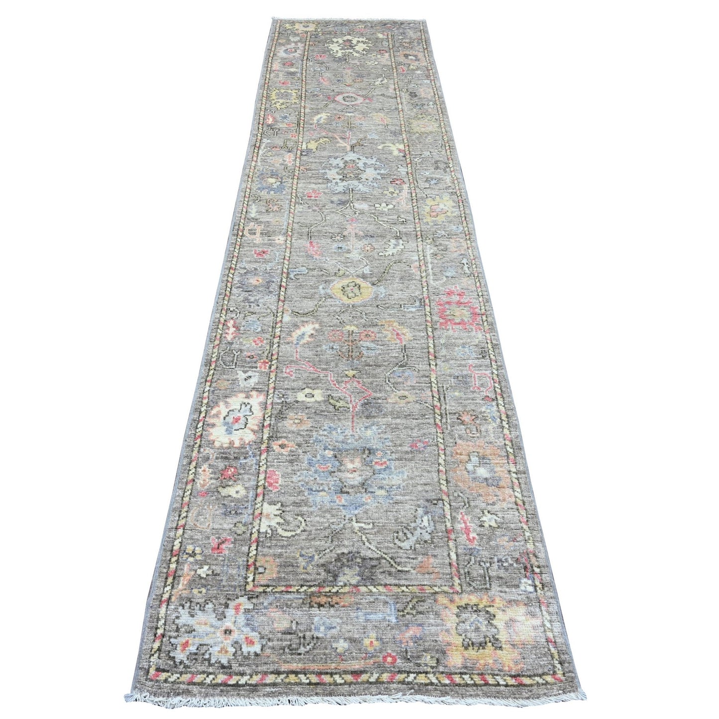 2'10"X11'10" Brown Hand Knotted Afghan Angora Oushak Pure Wool Runner Rug