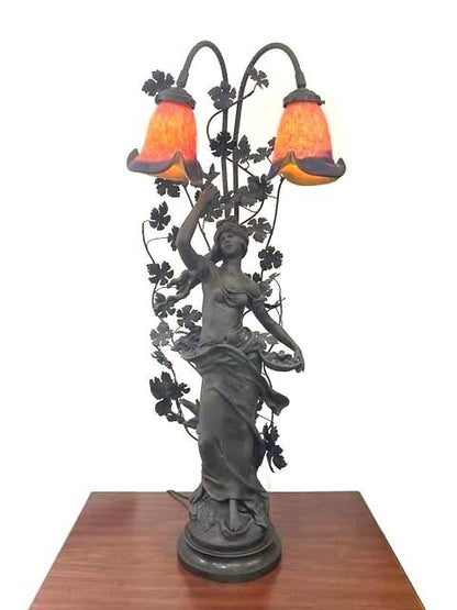 Antique French Bronze Statue Lamp Auguste Moreau ( 1834-1917 ) 26In