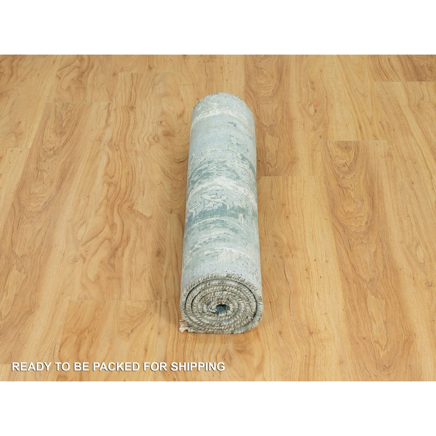 3'X5'10" Blue Hand Knotted Erased Zoroastrian Wool And Silk Runner Rug