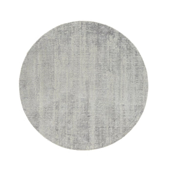 Rug 6'x6' Hand Loomed Wool and Silk Gray Fine Jacquard Round