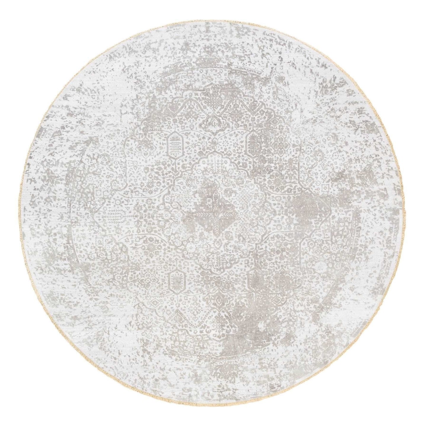 10'x10' Round Grey Broken Farsian Design Wool-Silk Hand Knotted Rug