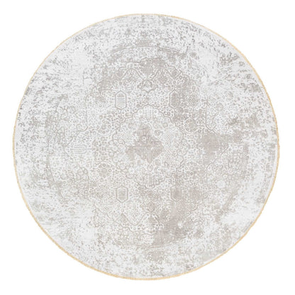 10'x10' Round Grey Broken Farsian Design Wool-Silk Hand Knotted Rug