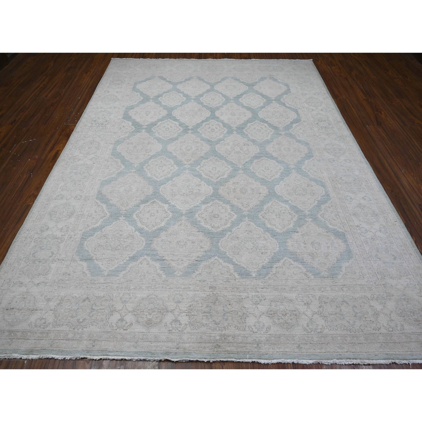 8'X10'4" Laurel Green Hand Knotted Fine Aryana Peshawar Wool Oriental Rug