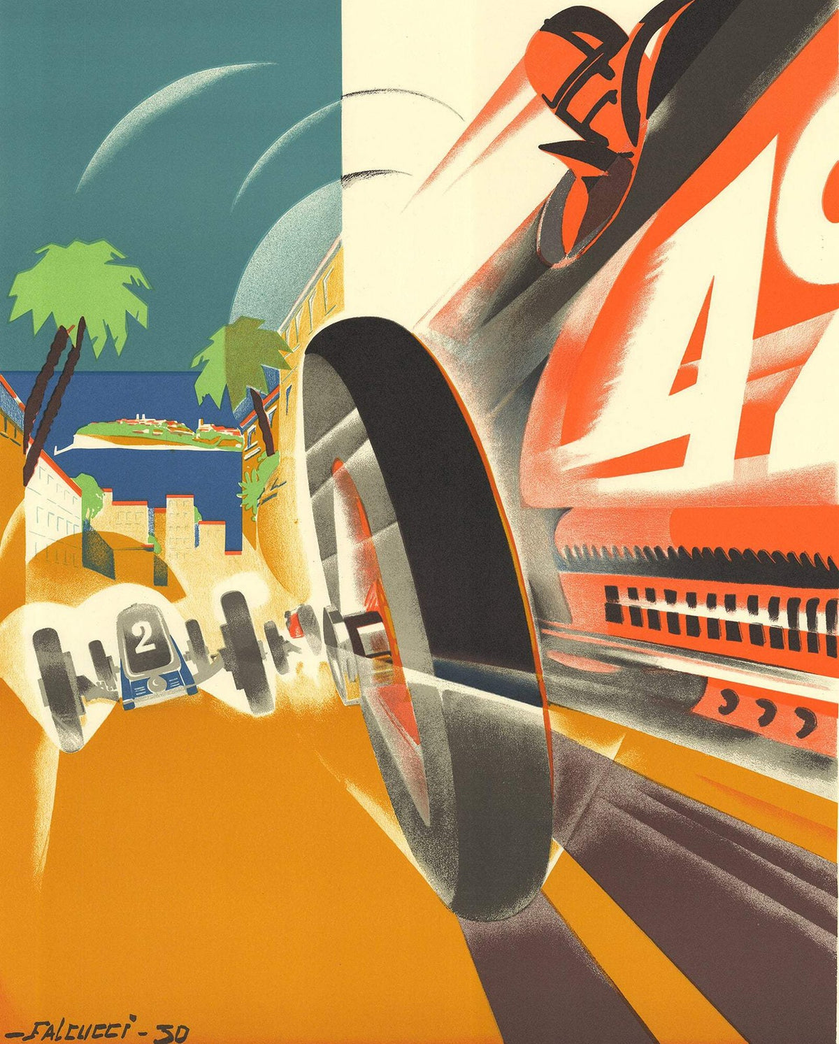 ROBERT FALCUCCI Monaco Grand Prix 1931 39.5" x 26.75" Lithograph 1983 Vintage Mu
