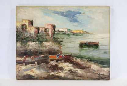 Alberto Corsini Napoli Harbor View Signed Original Oil Painting Italian Sea