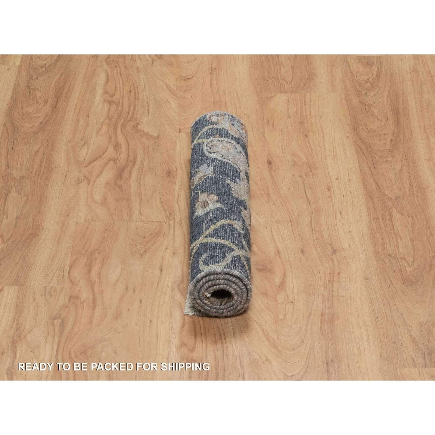 2'X3' Midnight Blue Broken Oushak Design Pure Wool Hand Knotted Mat Rug