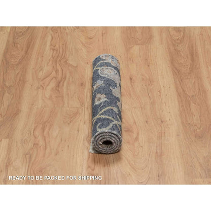 2'X3' Midnight Blue Broken Oushak Design Pure Wool Hand Knotted Mat Rug