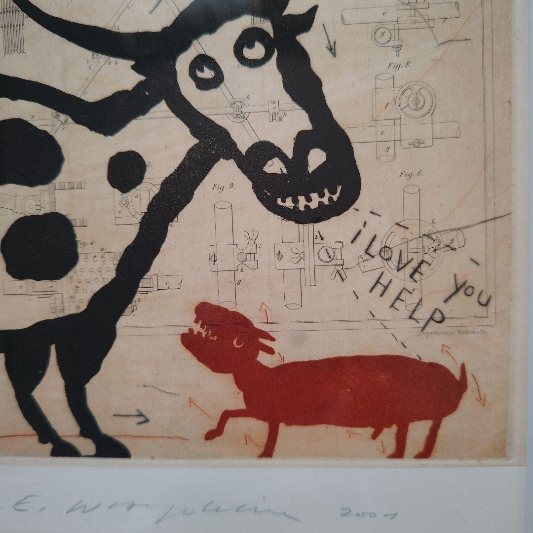 Raymond Waydelich (French, B. 1938) - Cow Original Serigraph Print Signed Framed