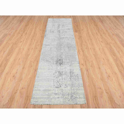 2'6"X10'1" Gray Modern Hand Spun Natural Wool Hand Knotted Runner Rug