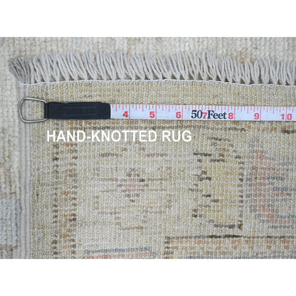 2'10"X12'7" White Angora Oushak Leaf Motifs Hand Knotted Wool Runner Rug