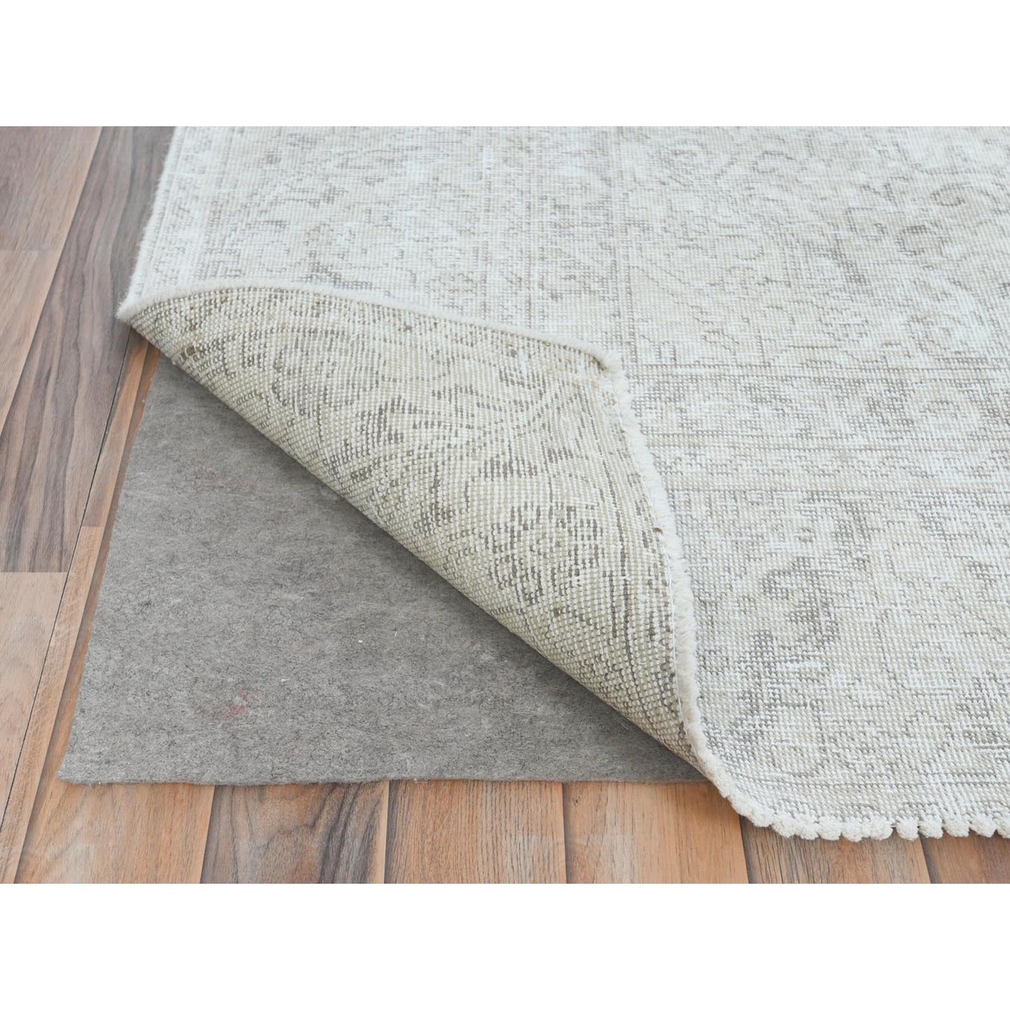 8'10"X12'4" Ivory Hand Knotted Vintage Farsian Tebraz Worn Wool Rug