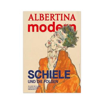 Egon Schiele Exhibition Poster - Self-Portrait In Orange Jacket Albertina Museum