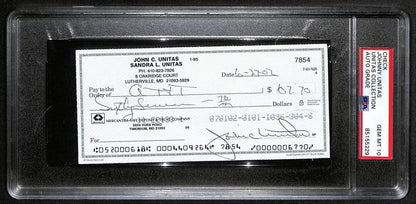 Johnny Unitas Signed 6/27/02 Check Psa/Dna Gem Mt 10 188655