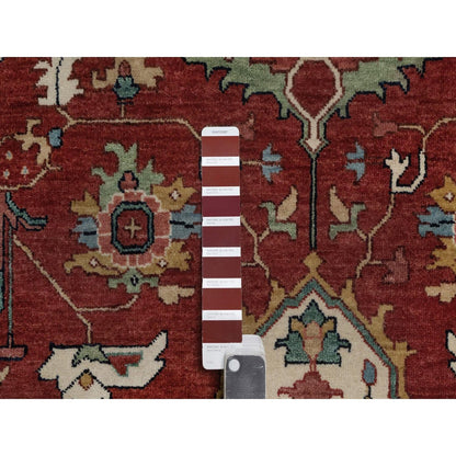 6'1"x9'2" Red Antiqued Fine Heris Re-Creation Soft Wool Hand Knotted Rug