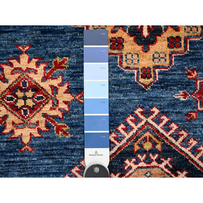 8'X8' Medium Blue Super Kazak Medallions Wool Hand Knotted Oriental Rug