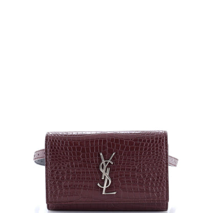 Saint Laurent Classic Monogram Kate Belt Bag Crocodile Embossed Leather