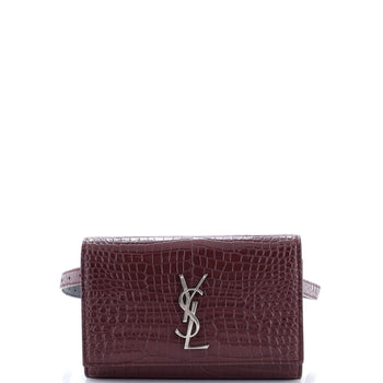 Saint Laurent Classic Monogram Kate Belt Bag Crocodile Embossed Leather