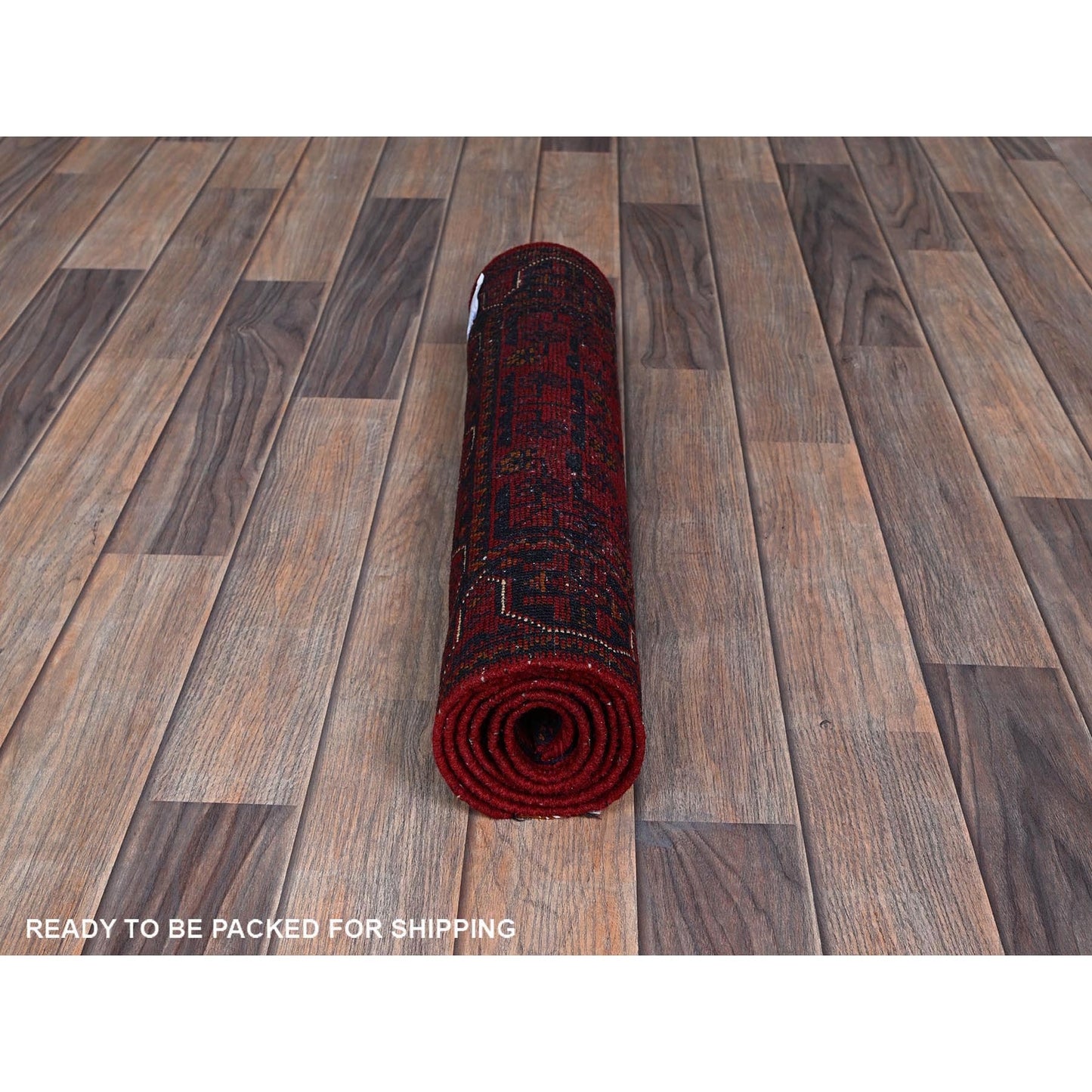 1'10"X5' Red Afghan Khamyab Geometric Pattern Hand Knotted Wool Runner Rug